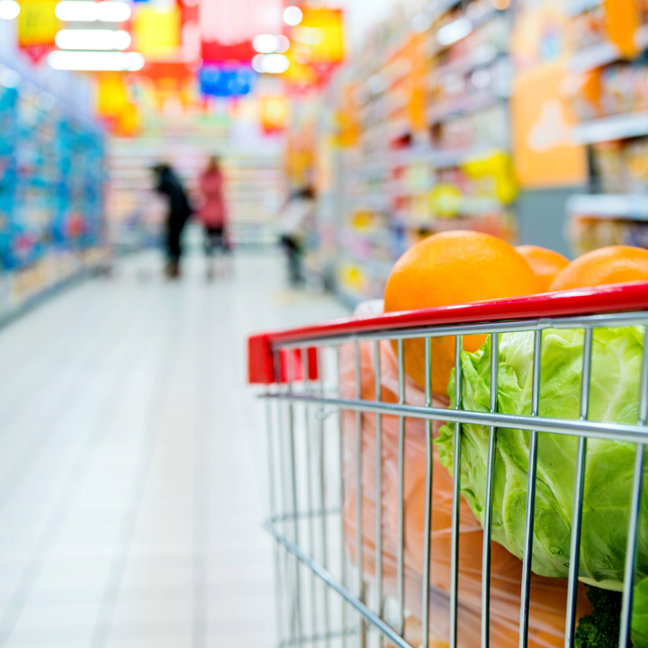 shopping trolley in shopping aisle