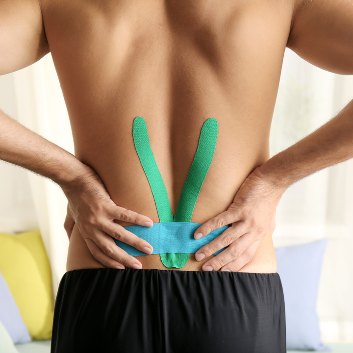 physiotherapy tape on a lower back